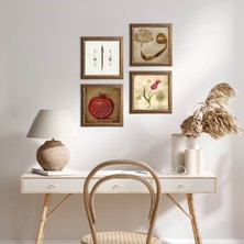 Pinecone Stone Lale, Vav, Elif, Bereket Duası Ahşap Çerçeveli Taş Duvar Tablosu 4’lü Set – 25x25 cm Dekoratif Modern Sanat – Ev ve Ofis Dekoru |W4-929|