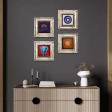 Pinecone Stone Nazar, Hayat Ağacı, Fil, Sri Yantra Çerçeveli Taş Duvar Tablosu 4’lü Set - Dekoratif Modern Sanat, Ev ve Ofis Dekoru |TK4-1153|