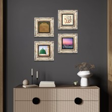 Pinecone Stone Allah Lafzı, Esma'ül Hüsna, Ravza-i Mutahhara Çerçeveli Taş Duvar Tablosu 4’lü Set - Dekoratif Modern Sanat, Ev ve Ofis Dekoru |TK4-1301|