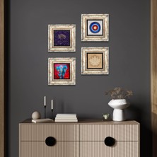 Pinecone Nazar, Hayat Ağacı, Fil, Lotus Çiçeği Taş Duvar Tablosu Çerçeveli Duvar Dekoru 4 Parça Tablo Seti Wall Art T4-1156
