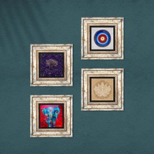 Pinecone Nazar, Hayat Ağacı, Fil, Lotus Çiçeği Taş Duvar Tablosu Çerçeveli Duvar Dekoru 4 Parça Tablo Seti Wall Art T4-1156