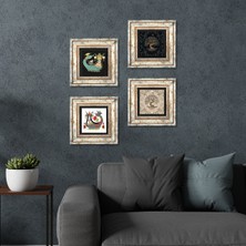Pinecone Stone Şahmeran, Hayat Ağacı Çerçeveli Taş Duvar Tablosu 4’lü Set - Dekoratif Modern Sanat, Ev ve Ofis Dekoru |TK4-117|