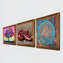 Pinecone Yaşam Çiçeği, Karla Gerard Hayat Ağacı, Nar Taş Duvar Tablosu Ahşap Çerçeveli Duvar Dekoru 3 Parça Tablo Seti Wall Art W3-1054