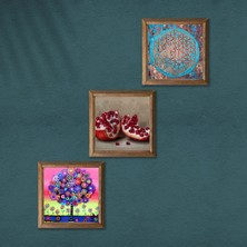 Pinecone Yaşam Çiçeği, Karla Gerard Hayat Ağacı, Nar Taş Duvar Tablosu Ahşap Çerçeveli Duvar Dekoru 3 Parça Tablo Seti Wall Art W3-1054