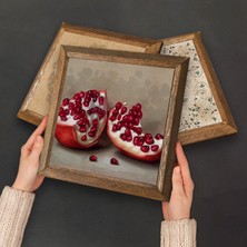 Pinecone Mozaik Serisi, Kelebekli Çiçek, Nar Taş Duvar Tablosu Ahşap Çerçeveli Duvar Dekoru 3 Parça Tablo Seti Wall Art W3-1220