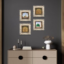Pinecone Stone Nazar Duası, Esma'ül Hüsna, Ravza-i Mutahhara Çerçeveli Taş Duvar Tablosu 4’lü Set - Dekoratif Modern Sanat, Ev ve Ofis Dekoru |TK4-1336|