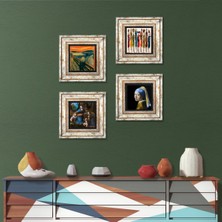 Pinecone Leonardo da Vinci, Çığlık, Yerli Kadınlar, İnci Küpeli Kız Taş Duvar Tablosu Çerçeveli Duvar Dekoru 4 Parça Tablo Seti Wall Art T4-1686