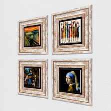 Pinecone Leonardo da Vinci, Çığlık, Yerli Kadınlar, İnci Küpeli Kız Taş Duvar Tablosu Çerçeveli Duvar Dekoru 4 Parça Tablo Seti Wall Art T4-1686