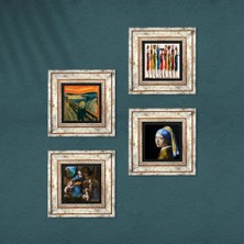 Pinecone Leonardo da Vinci, Çığlık, Yerli Kadınlar, İnci Küpeli Kız Taş Duvar Tablosu Çerçeveli Duvar Dekoru 4 Parça Tablo Seti Wall Art T4-1686