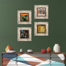 Pinecone Stone Gustav Klimt, Leonardo da Vinci, Çığlık, Yerli Kadınlar Çerçeveli Taş Duvar Tablosu 4’lü Set - Dekoratif Modern Sanat, Ev ve Ofis Dekoru |TK4-1692|