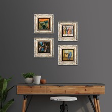 Pinecone Stone Van Gogh, Leonardo da Vinci, Çığlık, Yerli Kadınlar Çerçeveli Taş Duvar Tablosu 4’lü Set - Dekoratif Modern Sanat, Ev ve Ofis Dekoru |TK4-1701|