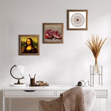 Pinecone Yaşam Çiçeği, Leonardo da Vinci Mona Lisa, Nar Taş Duvar Tablosu Ahşap Çerçeveli Duvar Dekoru 3 Parça Tablo Seti Wall Art W3-1425