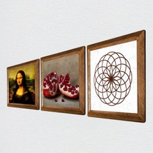 Pinecone Yaşam Çiçeği, Leonardo da Vinci Mona Lisa, Nar Taş Duvar Tablosu Ahşap Çerçeveli Duvar Dekoru 3 Parça Tablo Seti Wall Art W3-1425