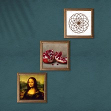 Pinecone Yaşam Çiçeği, Leonardo da Vinci Mona Lisa, Nar Taş Duvar Tablosu Ahşap Çerçeveli Duvar Dekoru 3 Parça Tablo Seti Wall Art W3-1425