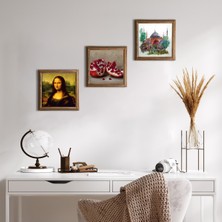 Pinecone Stone İstanbul Ayasofya, Leonardo da Vinci Mona Lisa, Nar Ahşap Çerçeveli Taş Duvar Tablosu 3’lü Set – 25x25 cm Dekoratif Modern Sanat – Ev ve Ofis Dekoru |W3-1417|