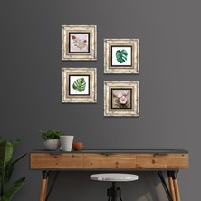Pinecone Stone Gül, Yaprak, Kelebekli Çiçek Çerçeveli Taş Duvar Tablosu 4’lü Set - Dekoratif Modern Sanat, Ev ve Ofis Dekoru |TK4-1879|