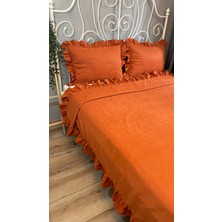 Decamor Home Kiremit Rengi Fırfırlı Yatak Örtüsü Set Çift Kişilik