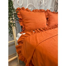 Decamor Home Kiremit Rengi Fırfırlı Yatak Örtüsü Set Çift Kişilik