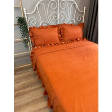 Decamor Home Kiremit Rengi Fırfırlı Yatak Örtüsü Set Çift Kişilik