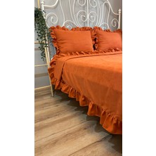Decamor Home Kiremit Rengi Fırfırlı Yatak Örtüsü Set Çift Kişilik