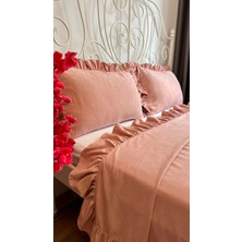 Decamor Home Fırfırlı Pudra Pembe Yatak Örtüsü Seti Çift Kişilik