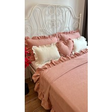 Decamor Home Fırfırlı Pudra Pembe Yatak Örtüsü Seti Çift Kişilik