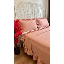 Decamor Home Fırfırlı Pudra Pembe Yatak Örtüsü Seti Çift Kişilik
