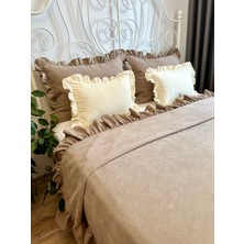 Decamor Home Fırfırlı Sütlü Kahve Yatak Örtüsü Çift Kişilik