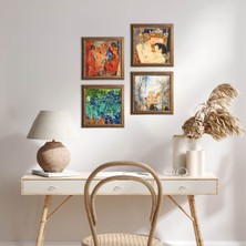 Pinecone Stone Salvador Dalí, Picasso, Van Gogh, Gustav Klimt Ahşap Çerçeveli Taş Duvar Tablosu 4’lü Set – 25x25 cm Dekoratif Modern Sanat – Ev ve Ofis Dekoru |W4-947|
