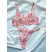 Lumenia Pembe Sütyen Takımı, Kadın Iç Giyim, Bayan Sexy Iç Çamaşırı, Dantelli, Bayan Fantazi Iç Çamaşırı