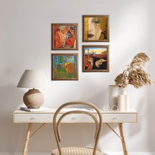 Pinecone Stone Salvador Dalí, Picasso, Van Gogh, Gustav Klimt Ahşap Çerçeveli Taş Duvar Tablosu 4’lü Set – 25x25 cm Dekoratif Modern Sanat – Ev ve Ofis Dekoru |W4-949|