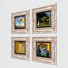 Pinecone Salvador Dalí, Picasso, Gustav Klimt, Claude Monet Taş Duvar Tablosu Çerçeveli Duvar Dekoru 4 Parça Tablo Seti Wall Art T4-1021