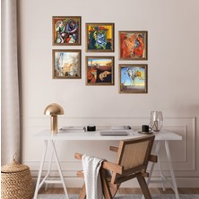 Pinecone Picasso, Salvador Dalí Taş Duvar Tablosu Ahşap Çerçeveli Duvar Dekoru 6 Parça Tablo Seti Wall Art W6-49