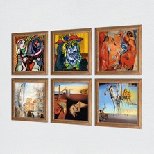 Pinecone Picasso, Salvador Dalí Taş Duvar Tablosu Ahşap Çerçeveli Duvar Dekoru 6 Parça Tablo Seti Wall Art W6-49