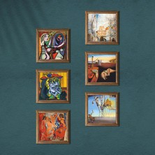 Pinecone Picasso, Salvador Dalí Taş Duvar Tablosu Ahşap Çerçeveli Duvar Dekoru 6 Parça Tablo Seti Wall Art W6-49