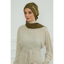 Aisha's Design Gold Aksesuarlı Tasarım Şifon Hazır Türban,HT-28,HT-28,Haki Yeşili
