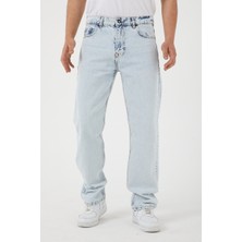 Jenalli Erkek Açık Mavi Baggy Düz Bol Kesim Kot Pantolon