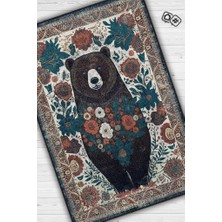 Homshtag Nuh'un Gemisi Koleksiyonu Ayı, Çiçek Desenli Art Deco Tarzı Vintage Halı,Çok Renkli Maksimalist Halı