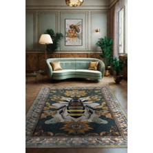 Homshtag Nuh'un Gemisi Koleksiyonu Arı, Çiçek Desenli Art Deco Tarzı Vintage Halı,Çok Renkli Maksimalist Halı