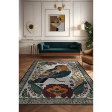 Homshtag Nuh'un Gemisi Koleksiyonu Kuş, Çiçek Desenli Art Deco Tarzı Vintage Halı,Çok Renkli Maksimalist Halı