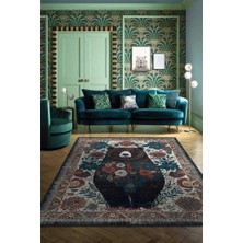 Homshtag Nuh'un Gemisi Koleksiyonu Ayı, Çiçek Desenli Art Deco Tarzı Vintage Halı,Çok Renkli Maksimalist Halı