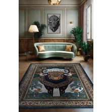 Homshtag Nuh'un Gemisi Koleksiyonu Bizon, Çiçek Desenli Art Deco Tarzı Vintage Halı,Çok Renkli Maksimalist Halı