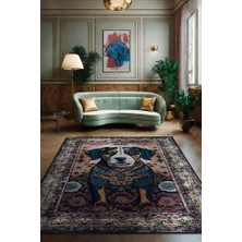 Homshtag Nuh'un Gemisi Koleksiyonu Köpek, Çiçek Desenli Art Deco Tarzı Vintage Halı,Çok Renkli Maksimalist Halı