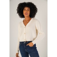 Trist Star Kadın Kemik Selanik Örgü V Yaka Pamuk Hırka TRIST-6150