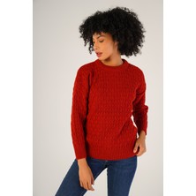 Trist Star Kadın Kırmızı Saç Yürütme Bisiklet Yaka Yün Kazak TRIST-6151