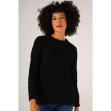 Trist Star Kadın Siyah Saç Yürütme Bisiklet Yaka Yün Kazak TRIST-6151