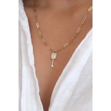 Güzide Kuyumcu Güzide 14 Ayar Altın Anahtar Sallantılı Ataç Zincir Kolye