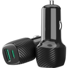 Noyiska Yeni Nesil  Type-C ve USB Girişli Araç 30W Çakmaklık Tüm Telefonlara Uyumlu  Çift Girişli Araba Şarz Soketi