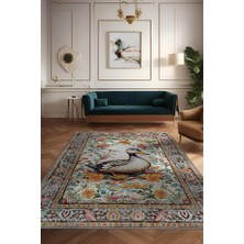 Homshtag Nuh'un Gemisi Koleksiyonu Ördek, Çiçek Desenli Art Deco Tarzı Vintage Halı,Çok Renkli Maksimalist Halı