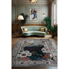 Homshtag Nuh'un Gemisi Koleksiyonu Kartal, Çiçek Desenli Art Deco Tarzı Vintage Halı,Çok Renkli Maksimalist Halı